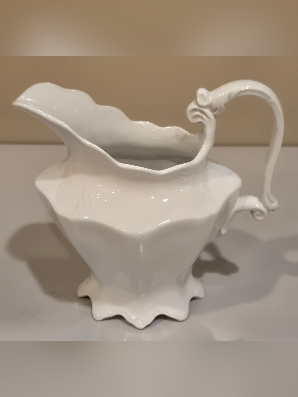 W. H. Grindley & Co. White Porcelain Pitcher with Scalloped Edges